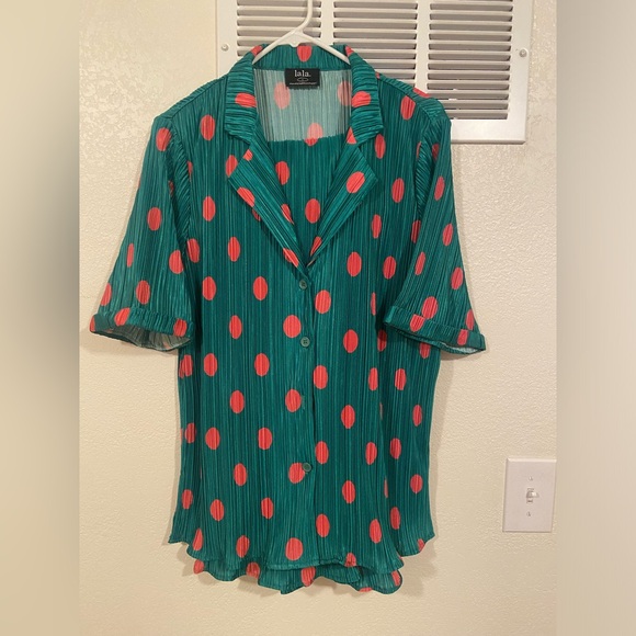 Dressed in LALA Plissé Set Retro Watermelon Polka Dots sz Large NWOT - Picture 10 of 14